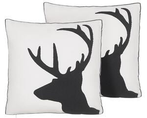 Set di 2 cuscini decorativi con testa di renna 45 x 45 cm bianco e nero Beliani