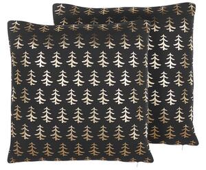 Set di due cuscini decorativi con alberi di Natale 45 x 45 cm nero Beliani