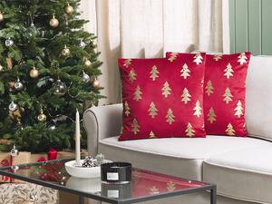 Set di 2 cuscini di velluto imbottiti alberi di natale 45 x 45 cm rosso Beliani