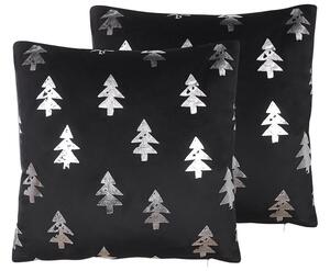 Set di 2 cuscini velluto imbottiti alberi di natale 45 x 45 cm Nero Beliani