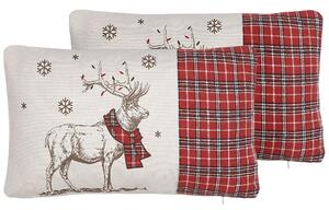 Set di 2 cuscini in tessuto imbottiti renna 30 x 50 cm color rosso accessori camera da letto soggiorno Beliani