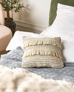 Set di 2 cuscini decorativi in cotone beige 45 x 45 cm tinta unita con fodera per cuscino Boho con nappe Beliani
