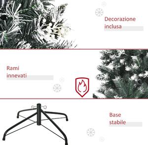 HOMCOM Albero di Natale Innevato con Bacche Decorative Bianche, Base Rimovibile Pieghevole, 378 Rami, Φ75x150cm, Verde