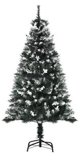 HOMCOM Albero di Natale Innevato con Bacche Decorative Bianche, Base Rimovibile Pieghevole, 378 Rami, Φ75x150cm, Verde