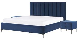 Set camera da letto Blue velluto 180 x 200 cm con contenitore 2 comodini imbottiti Beliani
