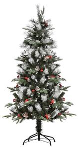 HOMCOM Albero di Natale Innevato con Bacche Rosse e Pigne Bianche, Base Rimovibile Pieghevole, 440 Rami, Φ75x150cm, Verde
