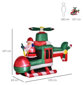 HOMCOM Babbo Natale Gonfiabile su Elicottero 107cm con 4 Luci LED e Gonfiatore, Decorazione Natalizia da Esterno