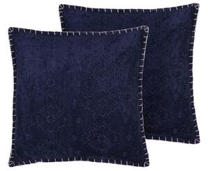 Set di 2 cuscini decorativi blu motivo geometrico 45 x 45 cm accessori decorativi vintage glamour invecchiati Beliani