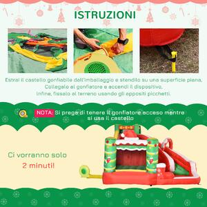 Outsunny Castello Gonfiabile Gigante a Tema Natalizio per Bambini 3-8 Anni con Scivolo e Accessori Montaggio, 290x280x220cm, Multicolore