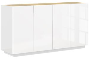 HOMCOM Credenza Moderna con Armadietti a 2 Ante, Chiusura Ammortizzata e Ripiani Regolabili, 140x40x75cm, Bianco Lucido