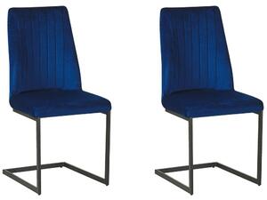 Set di 2 sedie da pranzo con sedile imbottito in velluto blu per sala conferenze a sbalzo con schienale alto Beliani