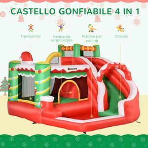 Outsunny Castello Gonfiabile Gigante a Tema Natalizio per Bambini 3-8 Anni con Scivolo e Accessori Montaggio, 290x280x220cm, Multicolore