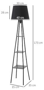 HOMCOM Lampada da Terra di Design con 3 Mensole e Interruttore a Pedale, Attacco E27 e Struttura in Metallo, 35x35x173cm, Nero