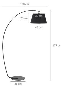 HOMCOM Lampada da Terra ad Arco con Paralume in Tessuto e Piantana Rotonda, Attacco E27, 100x43x177cm, Grigio Scuro