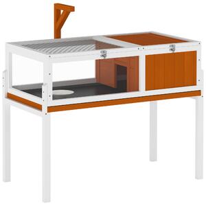 PawHut Casetta Tartarughe Rialzata con Divisorio, Vassoio Estraibile, in Legno e PS, 104x53x82 cm, Arancione e Bianco | Aosom Italy