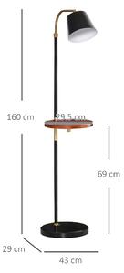 HOMCOM Lampada da Terra con Ripiano da Ф29.5cm, Lampada da Pavimento per Salotto Compatibile con Lampadine E27 da 40W, Metallo Nero e Oro