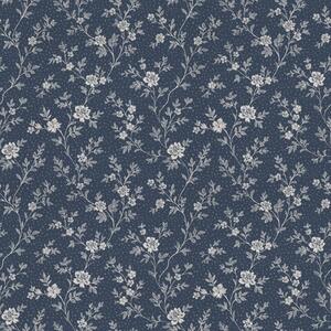 Carta da parati Sfondo blu scuro con sottili rami e fiori beige, Parati fiori e piante classici, a00612 : Uwalls.it
