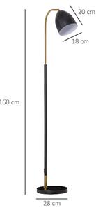 HOMCOM Lampada da Terra ad Arco con Paralume Regolabile, Lampada da Pavimento Moderna per Lampadine E27 40W, Metallo Nero e Oro, 43x28x160cm