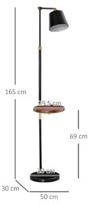 HOMCOM Lampada da Terra in Stile Vintage con Ripiano, Lampada da Pavimento Compatibile con Lampadine E27 da 40W, Metallo Nero e Oro