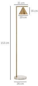 HOMCOM Lampada da Terra in Metallo con Paralume Regolabile 350°, Lampada Piantana Moderna per Arredamento Moderno, Altezza 153cm, Oro