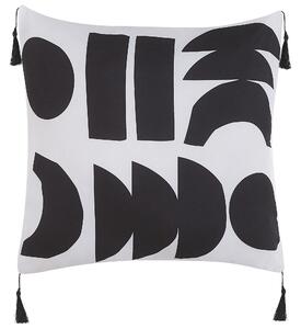 Set di 2 cuscini motivo geometrico nappe 45 x 45 cm bianco e nero Beliani