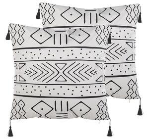 Set di 2 cuscini motivo geometrico nappe 45 x 45cm bianco e nero Beliani