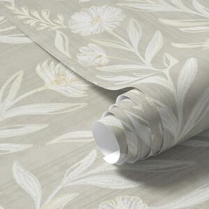 Carta da parati Erbe leggere e fiori su sfondo beige, linee abbozzate, Parati fiori e piante classici, a00618 : Uwalls.it