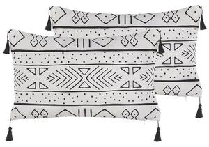 Set di 2 cuscini motivo geometrico nappe 30 x 50cm bianco e nero Beliani