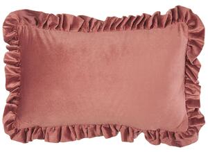 Set di 2 cuscini di velluto rettangolari con volant 30 x 50 cm Rosa Beliani