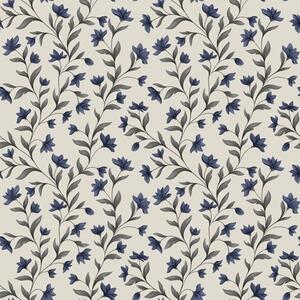 Carta da parati Campanule e vegetazione grigio-verde su sfondo chiaro, Parati fiori e piante classici, a00622v1 : Uwalls.it