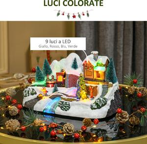HOMCOM Villaggio Natalizio Luminoso con Albero Girevole e 8 Musiche, Decorazione di Natale con Luci LED e Fibre Ottiche