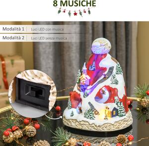HOMCOM Villaggio Natalizio Luminoso con 4 Sciatori e 8 Musiche, Decorazione di Natale con Luci LED Colorate