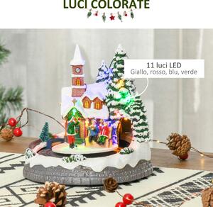 HOMCOM Villaggio Natalizio Luminoso con Trenino Girevole e Musicisti, Decorazione di Natale con Luci LED Colorate e 8 Musiche Integrate