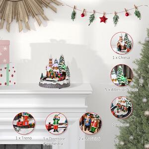 HOMCOM Villaggio Natalizio Luminoso con Trenino Girevole e Musicisti, Decorazione di Natale con Luci LED Colorate e 8 Musiche Integrate