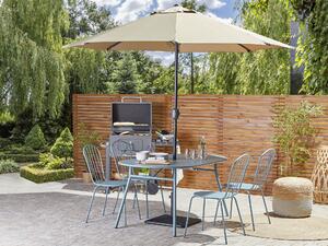 Tavolo da pranzo da giardino in metallo blu con foro per ombrellone 160 x 90 cm Beliani