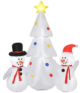 HOMCOM Albero di Natale Gonfiabile 185cm con Pupazzi di Neve, Decorazione Natalizia con Luci LED e Gonfiatore per Giardino e Casa Multicolore