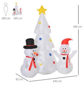 HOMCOM Albero di Natale Gonfiabile con Pupazzi di Neve, Altezza 185cm, Luci LED e Gonfiatore