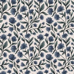 Carta da parati Fiori selvatici in una palette blu-verde su sfondo crema, Parati fiori e piante classici, a00623v2 : Uwalls.it