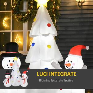 HOMCOM Albero di Natale Gonfiabile con Pupazzi di Neve, Altezza 185cm, Luci LED e Gonfiatore