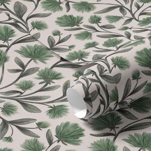 Carta da parati Fiori selvatici in una tavolozza verde su sfondo color crema, Parati fiori e piante classici, a00623v3 : Uwalls.it