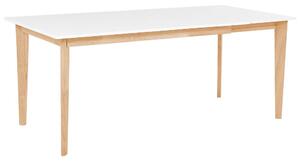 Tavolo da pranzo bianco con gambe in legno di gomma MDF in legno chiaro soggiorno allungabile Beliani