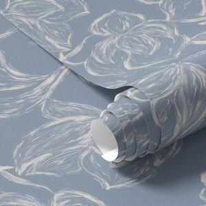 Carta da parati Sfondo azzurro con fiori dai contorni gessati, Parati fiori e piante classici, a00625v3 : Uwalls.it