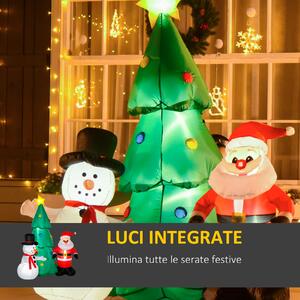 HOMCOM Albero di Natale Gonfiabile con Babbo Natale, Pupazzo di Neve, Luci LED e Gonfiatore, Altezza 185cm