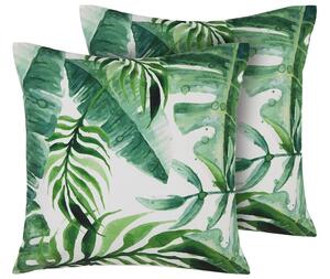 Set di 2 cuscini da giardino motivo foglia verde poliestere quadrato 45 x 45 cm impermeabile design moderno Beliani