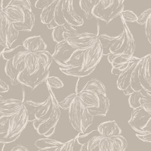 Carta da parati Fiori delineati in crema su uno sfondo color tortora caldo, Parati fiori e piante classici, a00625v2 : Uwalls.it
