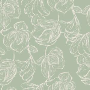 Carta da parati Fiori grandi lineari, tratti di gesso su sfondo salvia, Parati fiori e piante classici, a00625v1 : Uwalls.it