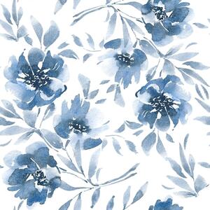 Carta da parati Peonie indaco acquerellate su sfondo bianco, Parati fiori e piante classici, a00641 : Uwalls.it
