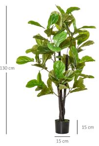 HOMCOM Ficus Artificiale 130cm, Pianta Finta per Decorazione Interni/Esterni, 78 Foglie, Effetto Naturale