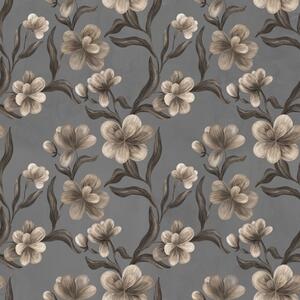 Carta da parati Fiori beige su sfondo grigio grafite, Parati fiori e piante classici, a00626v4 : Uwalls.it