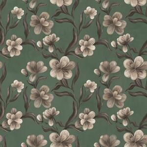 Carta da parati Fiori beige su uno sfondo verde intenso, Parati fiori e piante classici, a00626v3 : Uwalls.it